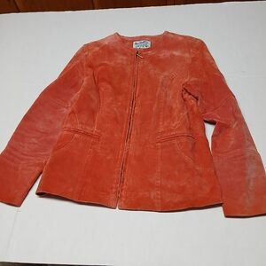 David Brooks Vintage Suede Leather Zip-up Jacket Blazer Sz M Paprika Orange-Red